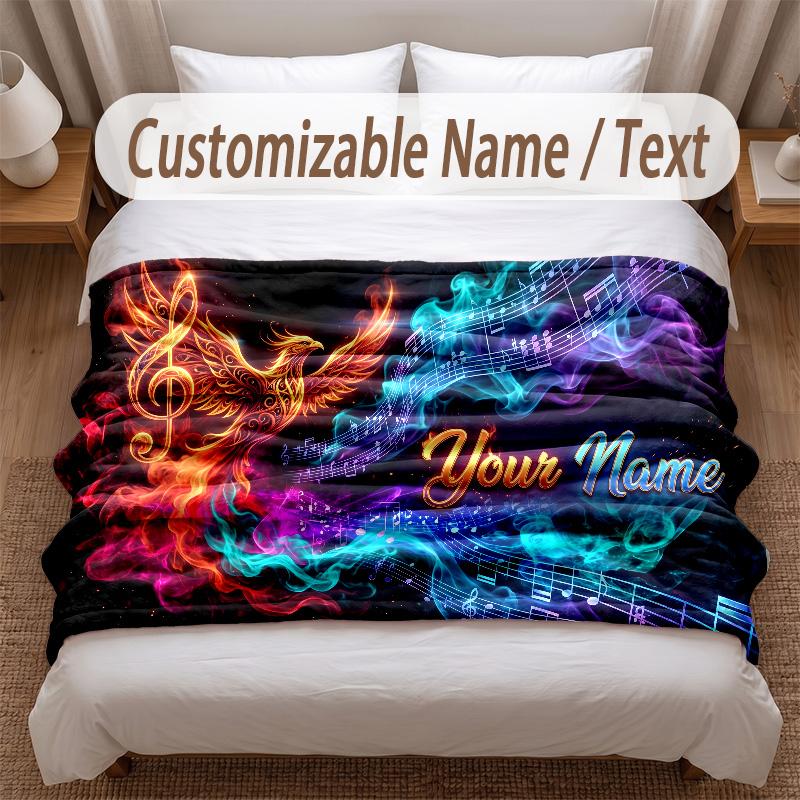 Music General Theme Soft Blanket Personalized Custom Name Text Print Warm Blanket Home Sofa Bedroom Decor