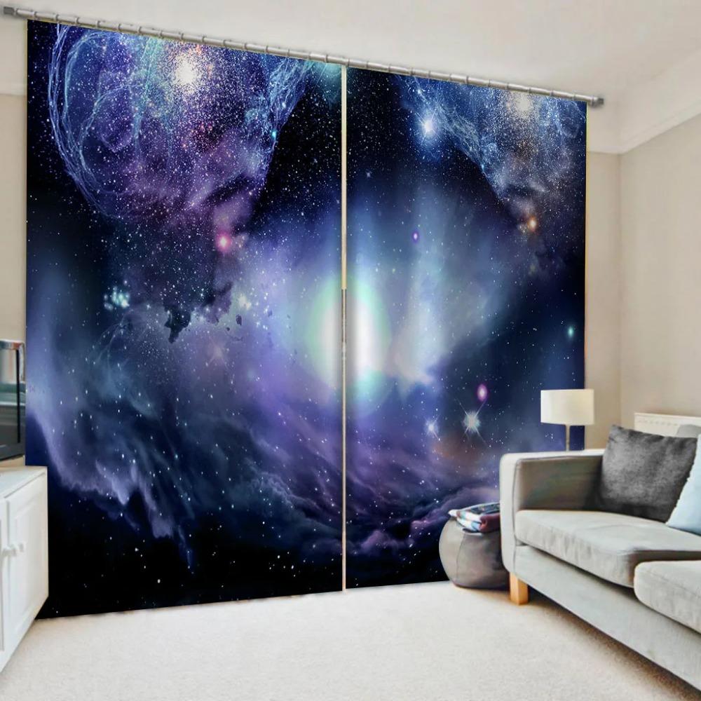 2Panels Space Galaxy Color Starry Sky Print Curtains Kids Room Bedroom Living Room Blinds Windows Curtains Grommet Top Cortinas