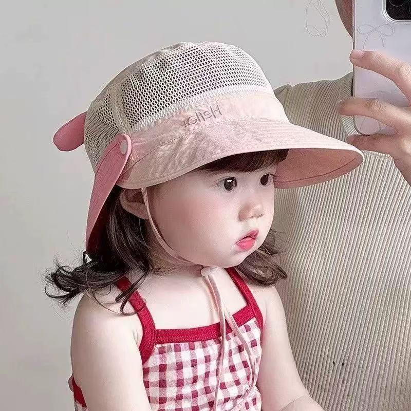 Children's Breathable Quick-Dry Summer Bucket Hat with Detachable Shawl