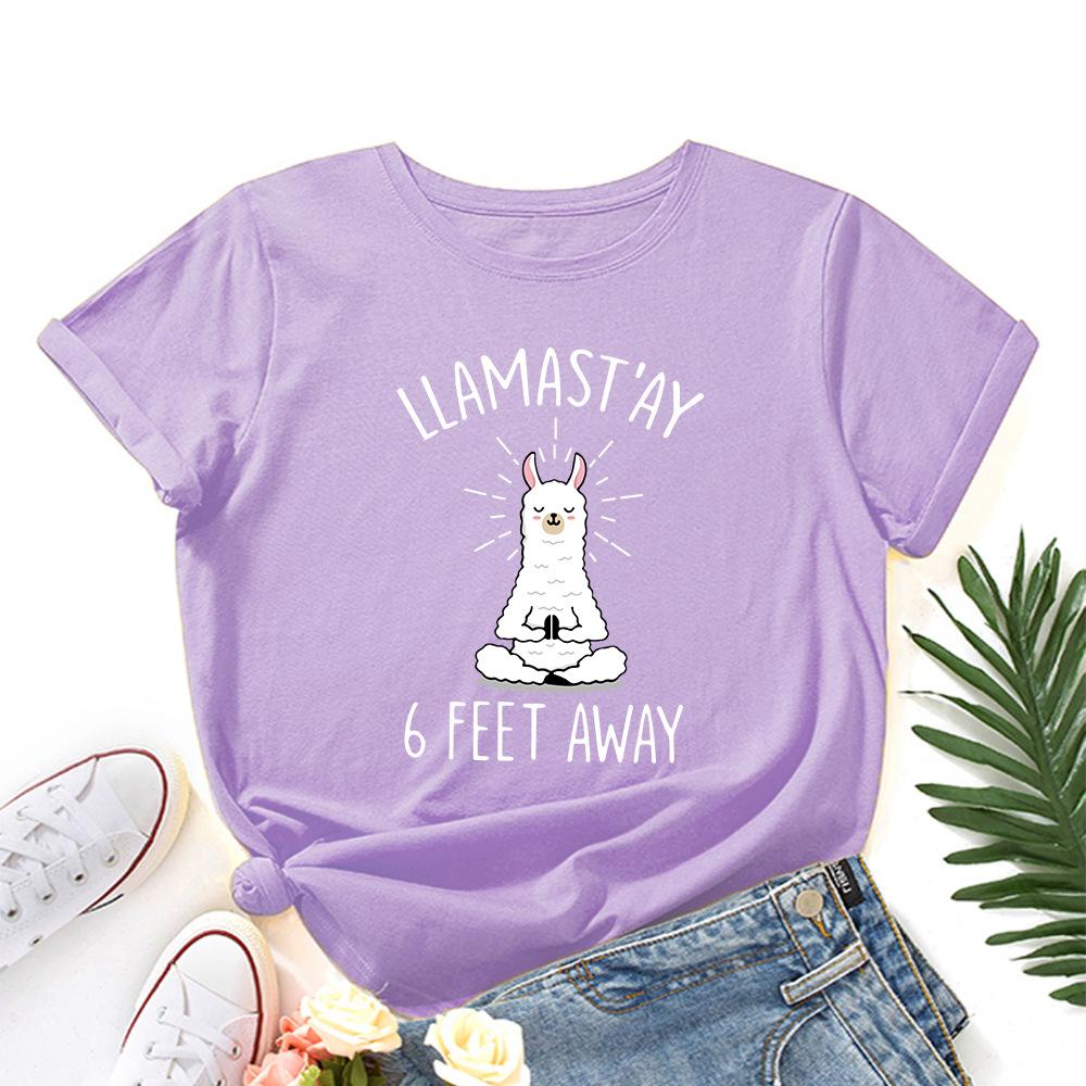 Women's Buddhist Style Alpaca Print Loose Round Neck Short Sleeved T-shirt for Women Shirt