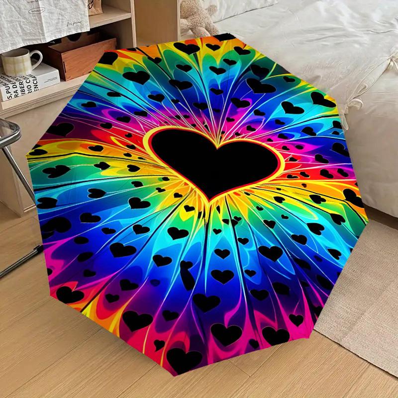 1pc Heart Rainbow Automatic Open/Close Umbrella Compact Folding Umbrella with 8-Rib Shaft for Women/Men, Elegant Birthday1198S