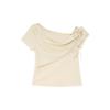 Korean fake two-piece design slanted shoulder straps short-sleeved T-shirt summer fashion slim-fitting versatile off-shoulder top women ins