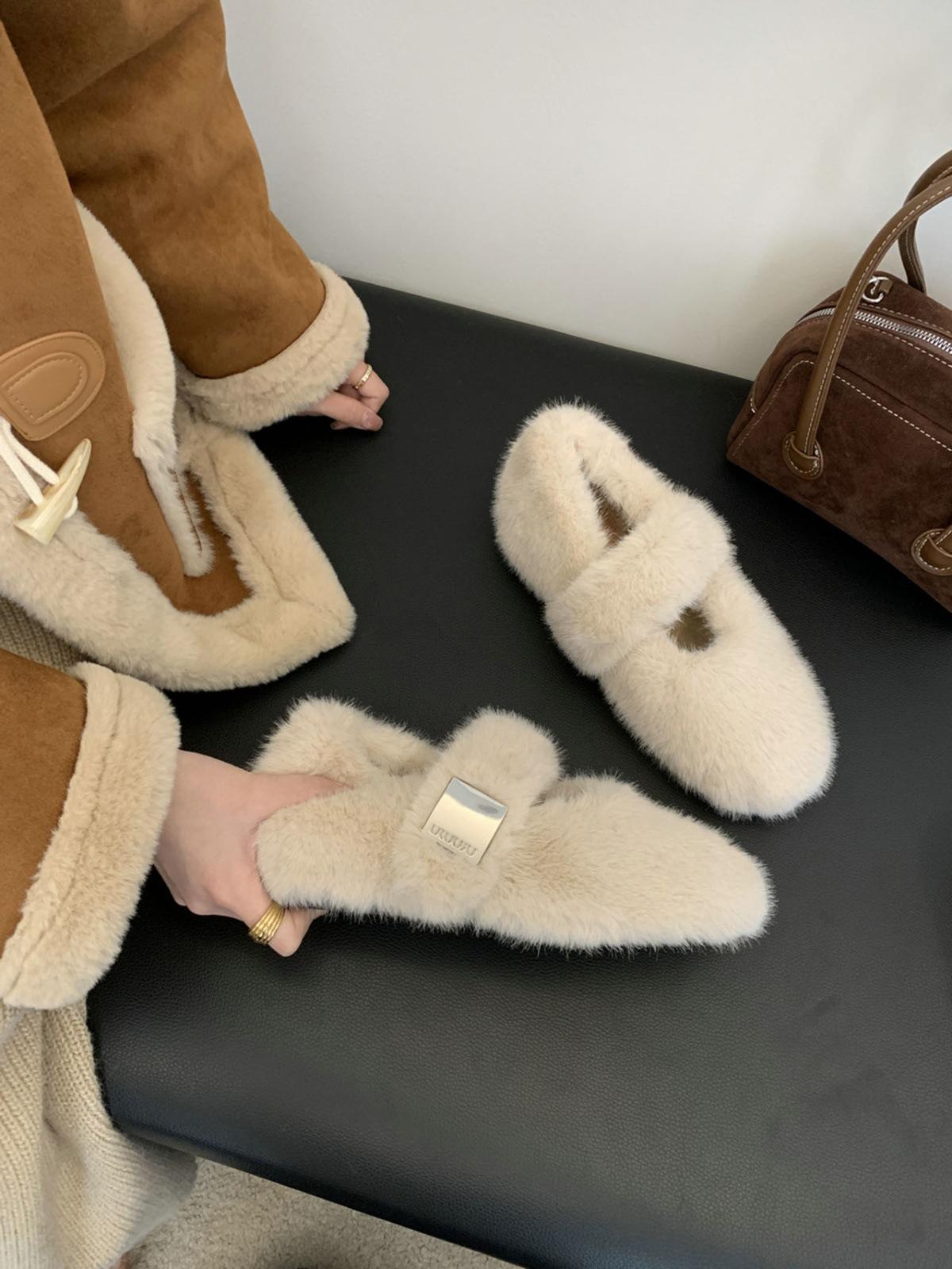 

High-end plush plush shoes for women to wear outside, winter gentle inner heightening thick-soled beanie shoes 40 хакі