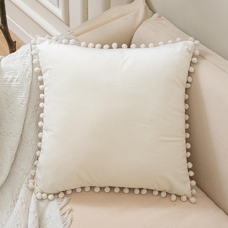 Solid Color Fur Ball Pillow Cover, Velvet Cushion Cover, Sofa Bed Pillow Cover, Nordic Home Chair