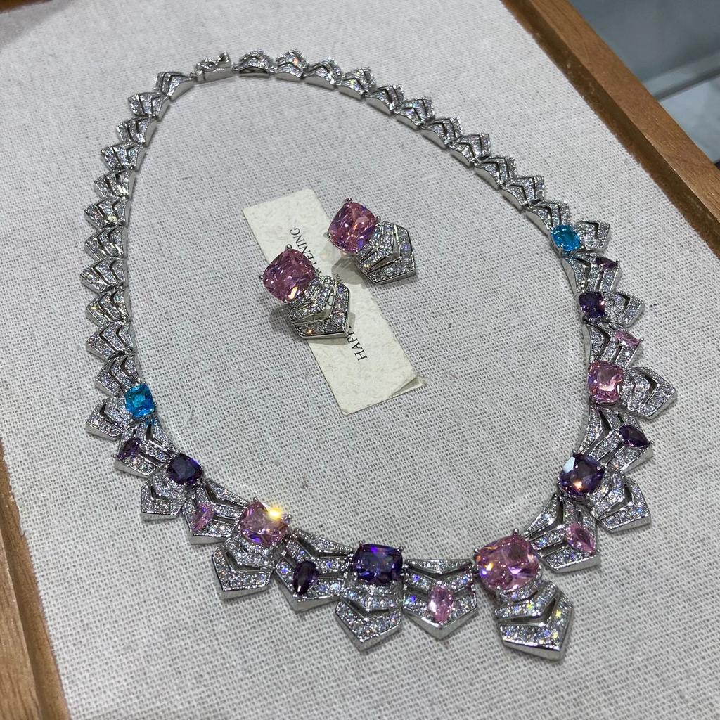 Bridal Accessories Necklace Fashion Zircon Haute Couture Jewelry Women'S Necklace Earrings Premium Two-Piece Set