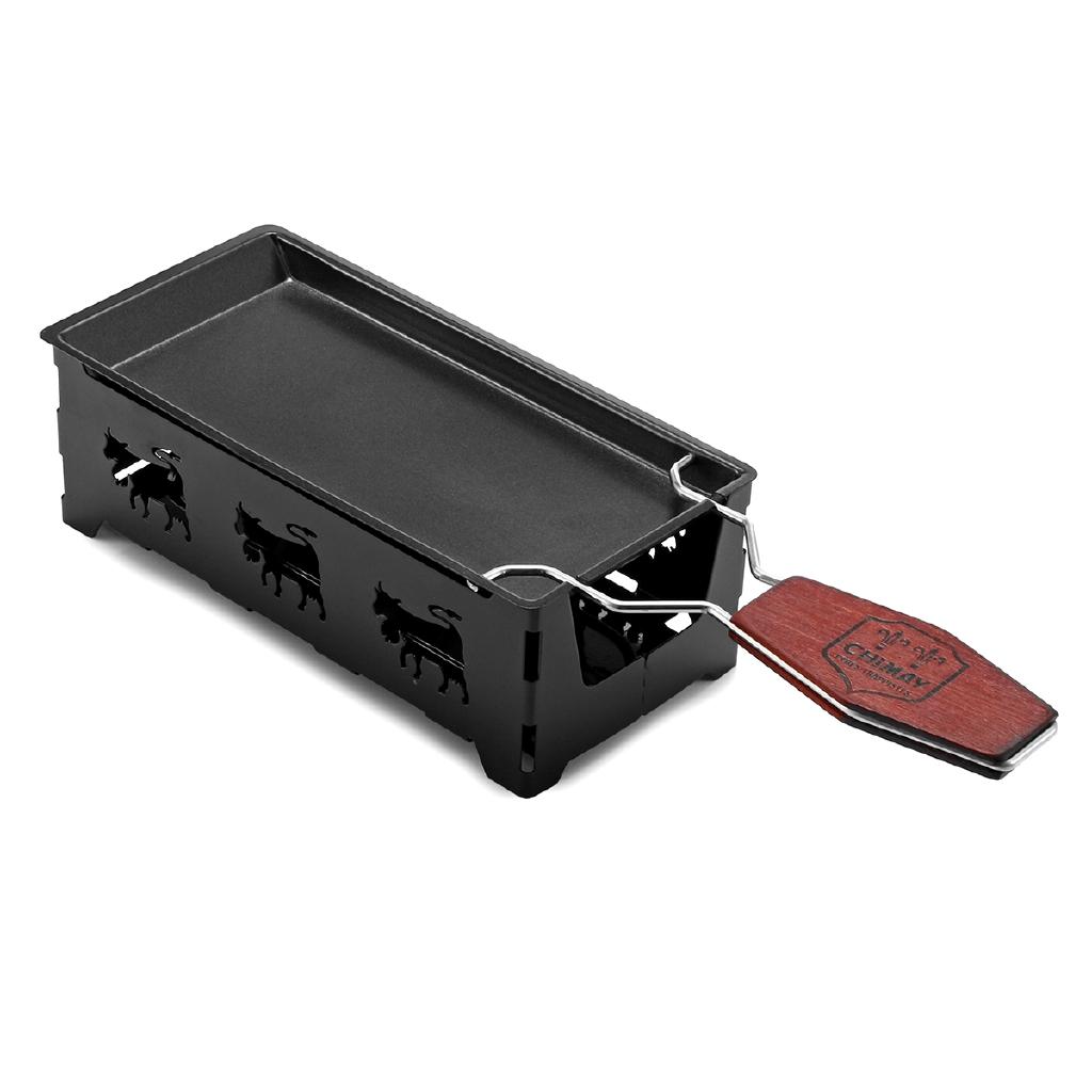 Kitchen Iron Metal Non-stick Cheese Raclette Grill Plate With Solid Wood Handle Rectangular Bakeware Appliance Black