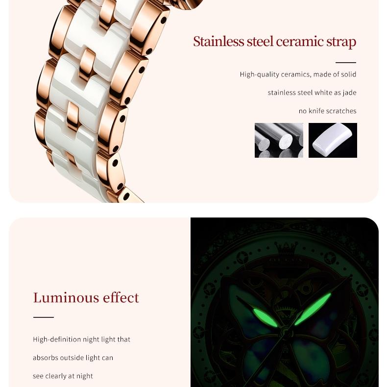 OLEVS Brand Watch Ceramic Fritillary Butterfly Mechanical Watch Fashion Women's Watch Women's Watch