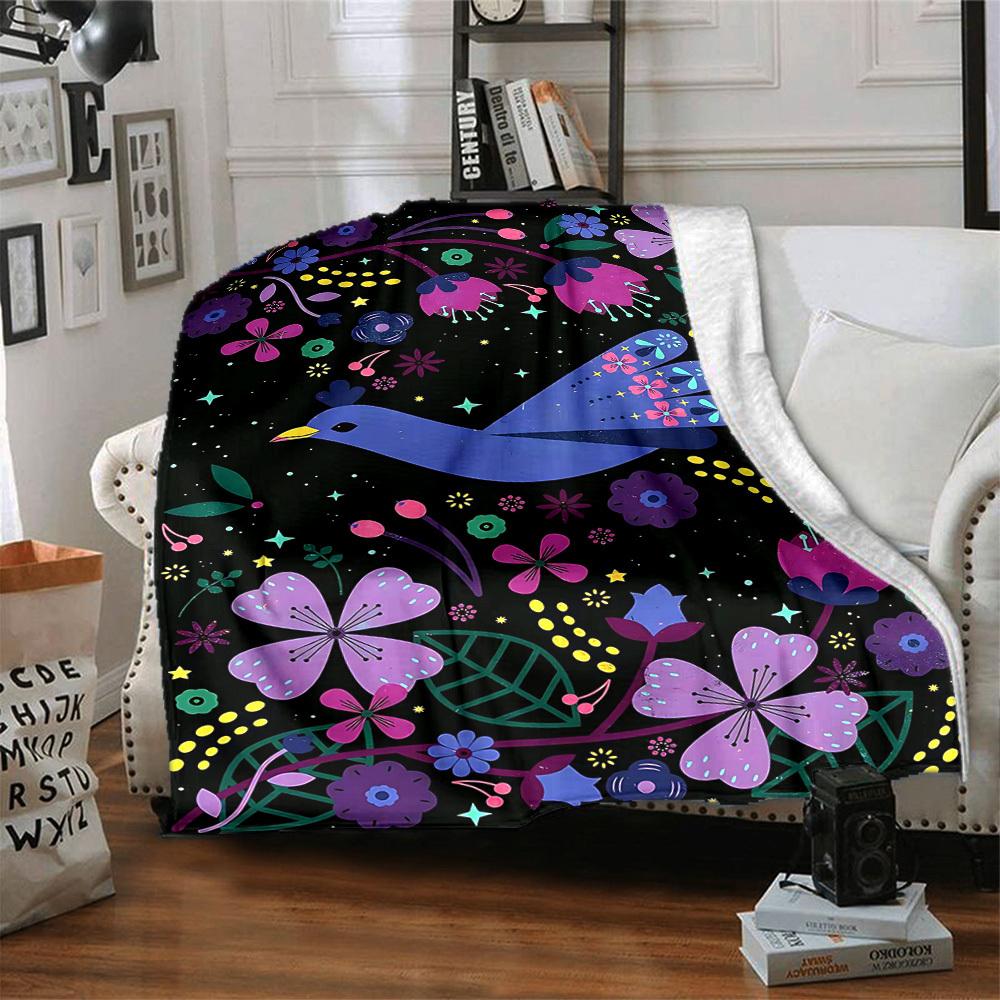 1pc Floral Fantasy Print Blanket - Lightweight Flannel Blanket For Sofa, Bed, Living Room, Office, Outdoor Travel, Camping, Soft 058