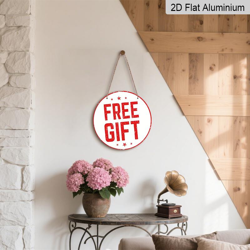 2D Flat1pc Aluminum Decorative Piece with “Free Gift” Theme 7.87 Inches × 7.87 Inches Perfect for Decorating Bars, Kitchens, Cafes, Family Rooms