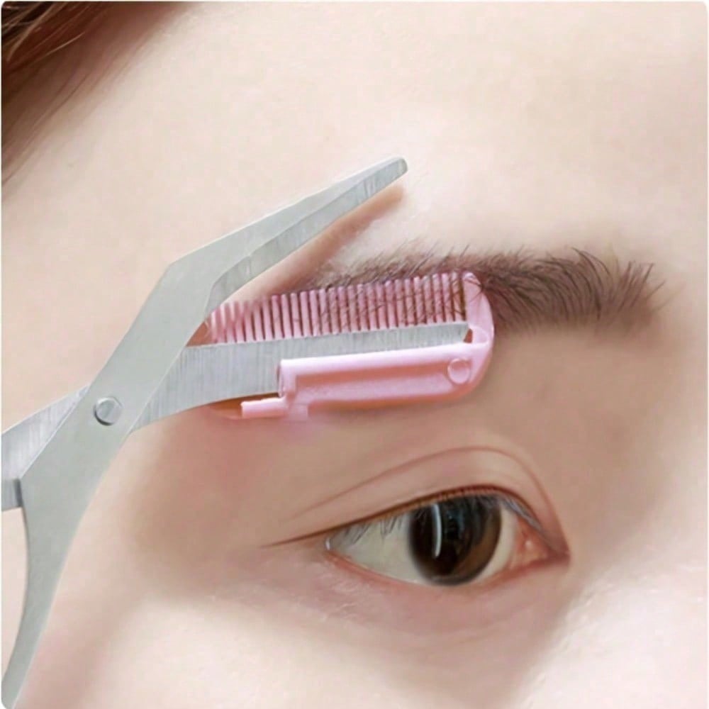 1pc Stainless Steel Eyebrow Trimming Scissors With Comb, Comb And Scissors Integrated, Precise Eyebrow Trimming Tool