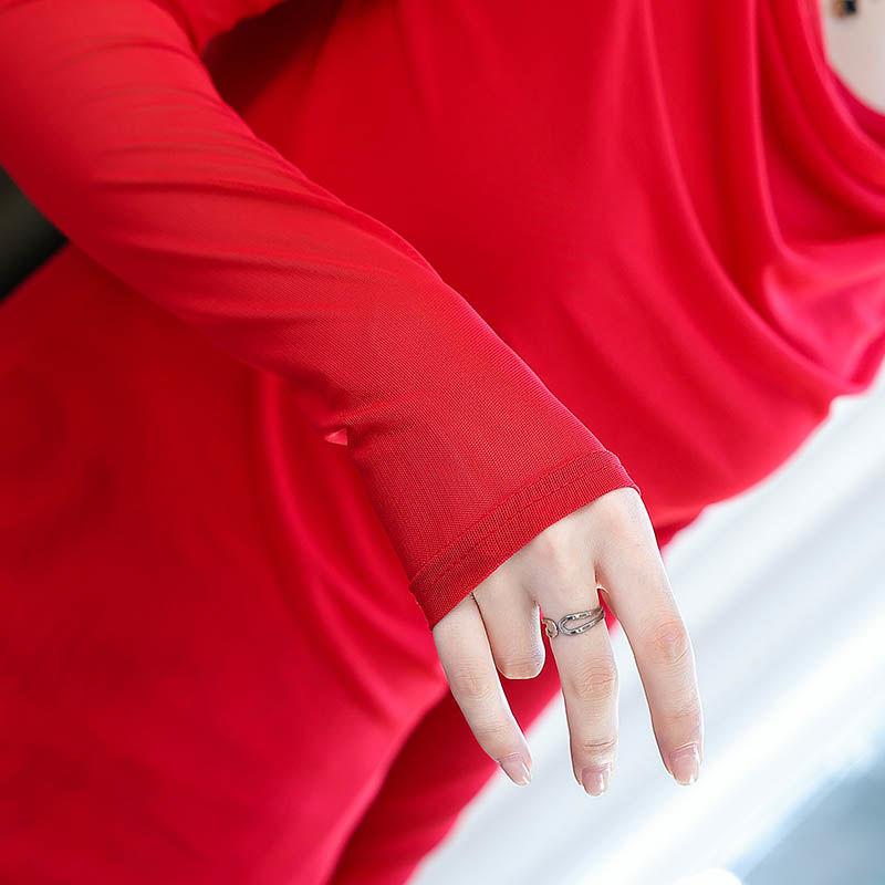 Moda Donna Primavera Autunno Maglia Sottile Camicetta Collo Alto Vestibilità Aderente Manica Lunga Maglietta Base
