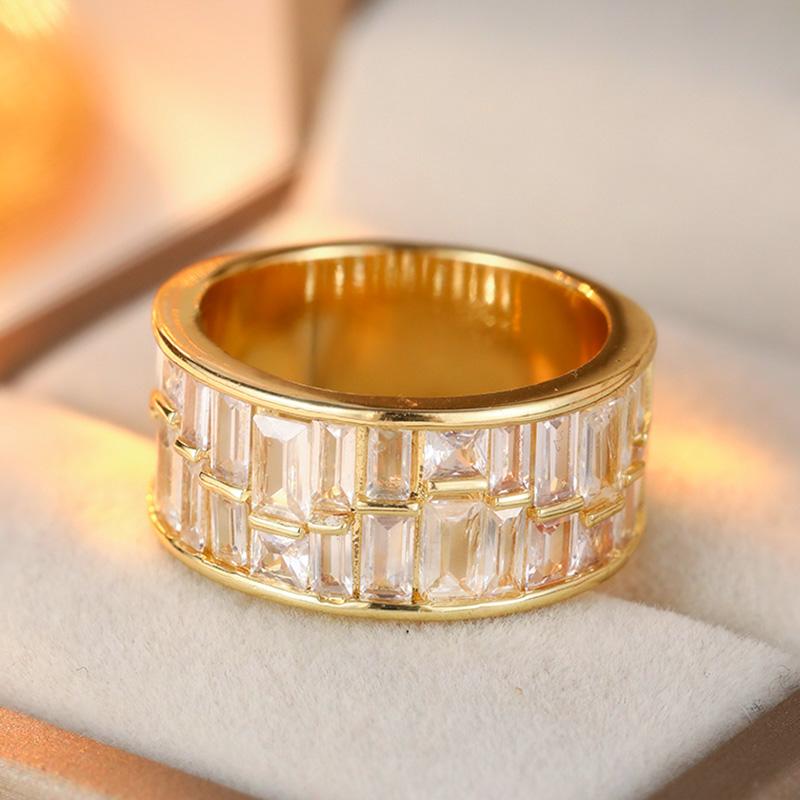Vintage Inlaid White CZ Women's Ring Aesthetic Gold Color Geometry Daily Wear Party Jewelry Anniversary Gift