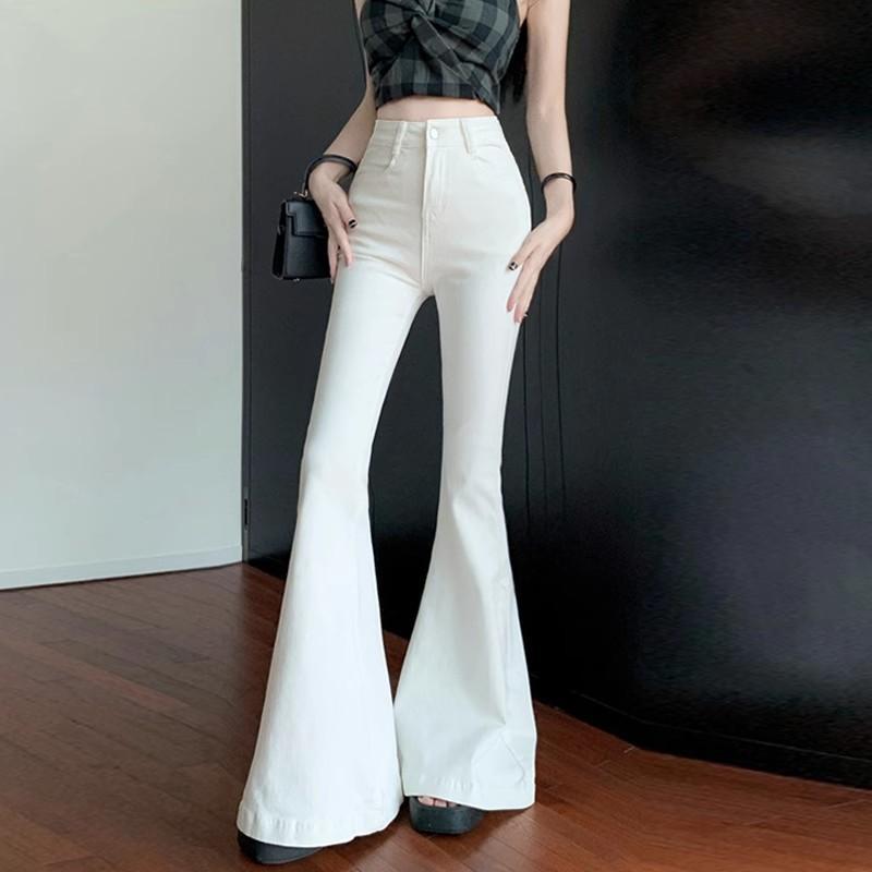 White High-Waisted Spicy Fishtail Wide-Leg Jeans - Women's Autumn/Winter Stretch Slimming Butt-Lifting Floor-Length Pants