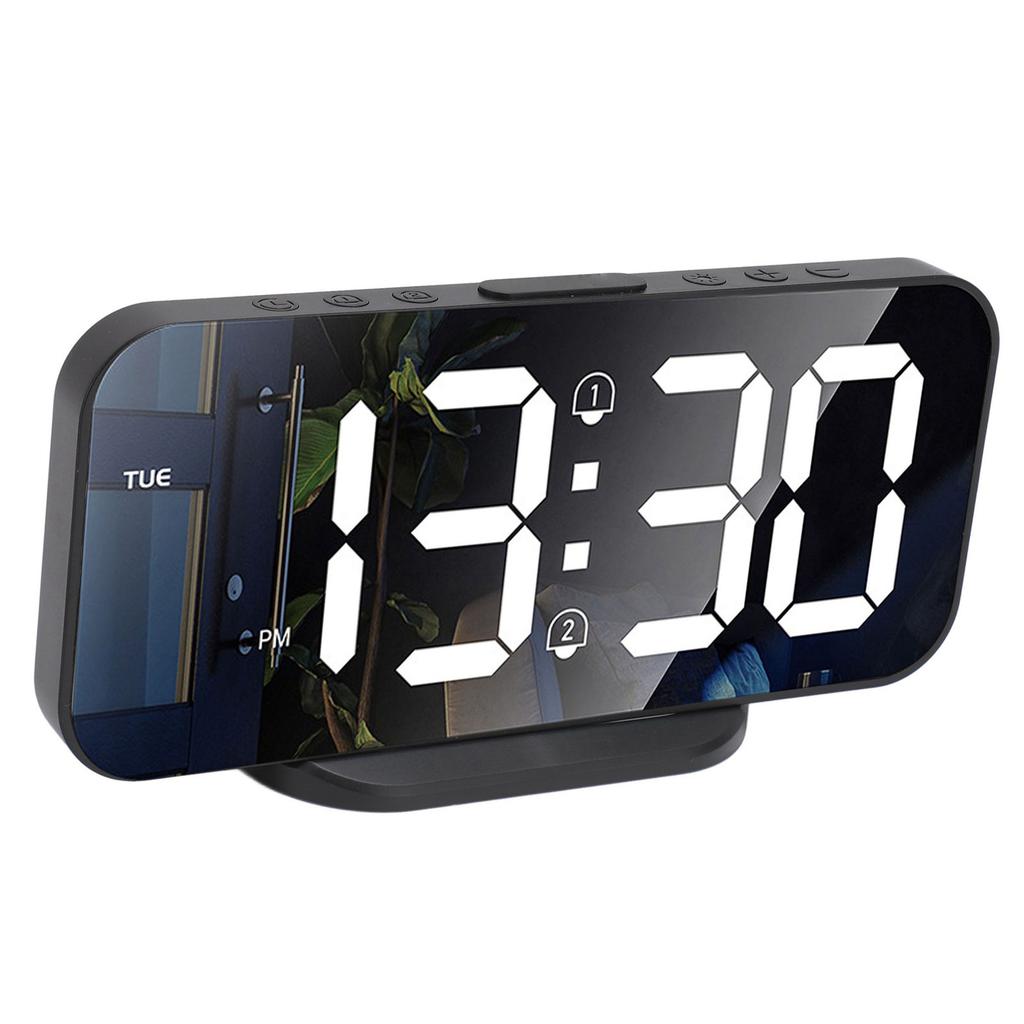 LED Mirror Electronic Clock Adjustable Brightness 6.7 Inch HD Digital Alarm Clock for Bedroom Living Room Office Black