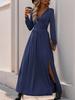 European & American Style Pleated Long Dress with Lace Slit for Spring