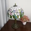 12-Inch Pink Tulip Colorful stained Glass Table Lamp Christmas Atmosphere Lampshade Living Room Bedroom Decorative Lighting