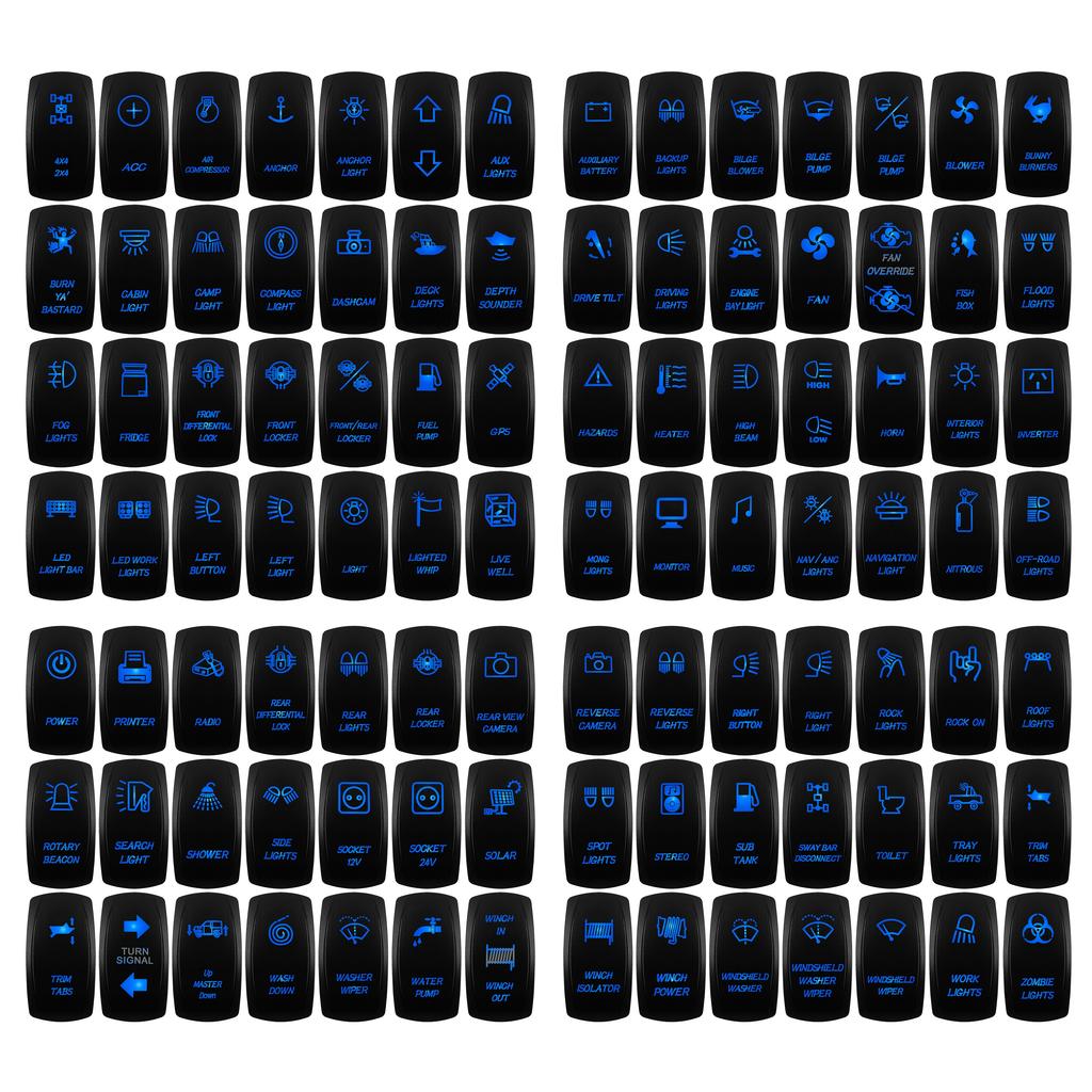 12V/24V Blue LED Rocker Switch Spot/Fog/Side Lights/Power/Inverter/Fan Toggle Waterproof On-Off | On-Off-On Switch Switches4