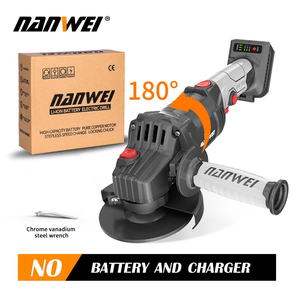 

Угловая шлифовальная машина NANWEI 125 мм с вращением на 180 градусов, бесщеточный аккумуляторный электроинструмент, электрическая полировальная шлифовальная машина no battery and charger
