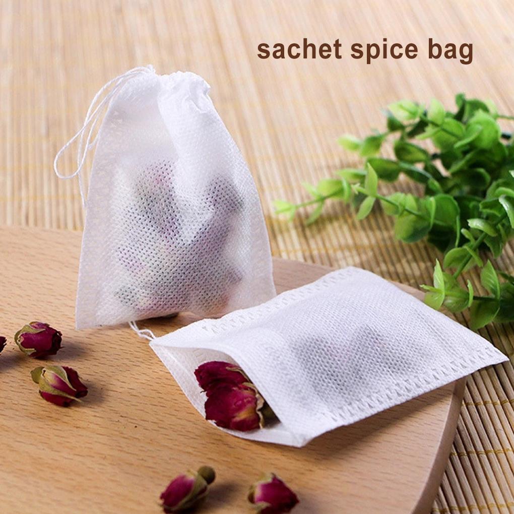 100 Pieces Tea Coffee Drawstring Bags Non-Woven Fabric Breathable Portable Spice Herb Mesh Pouches DIY Crafting Supplies