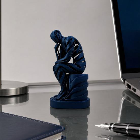 Abstract Thinker Ornament 3D Printed Matte White Sculpture Living Room Sculpture for Desktop