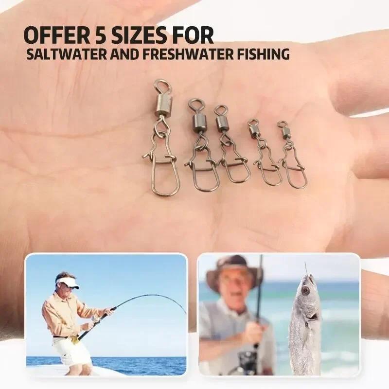 50pc Box Fishing Connector Pins 4#-12# Bearing Swivel Snap Hooks Lure Accessories