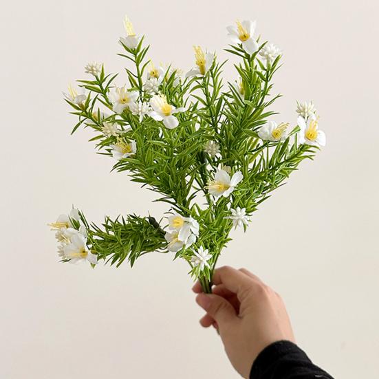 Künstliche Schleierkraut mit grünen Blättern UV-beständig 7-Zweig Falsche Seidenblume Haus Büro Hochzeit Party Innen Außen Falsche Blüte Dekoration