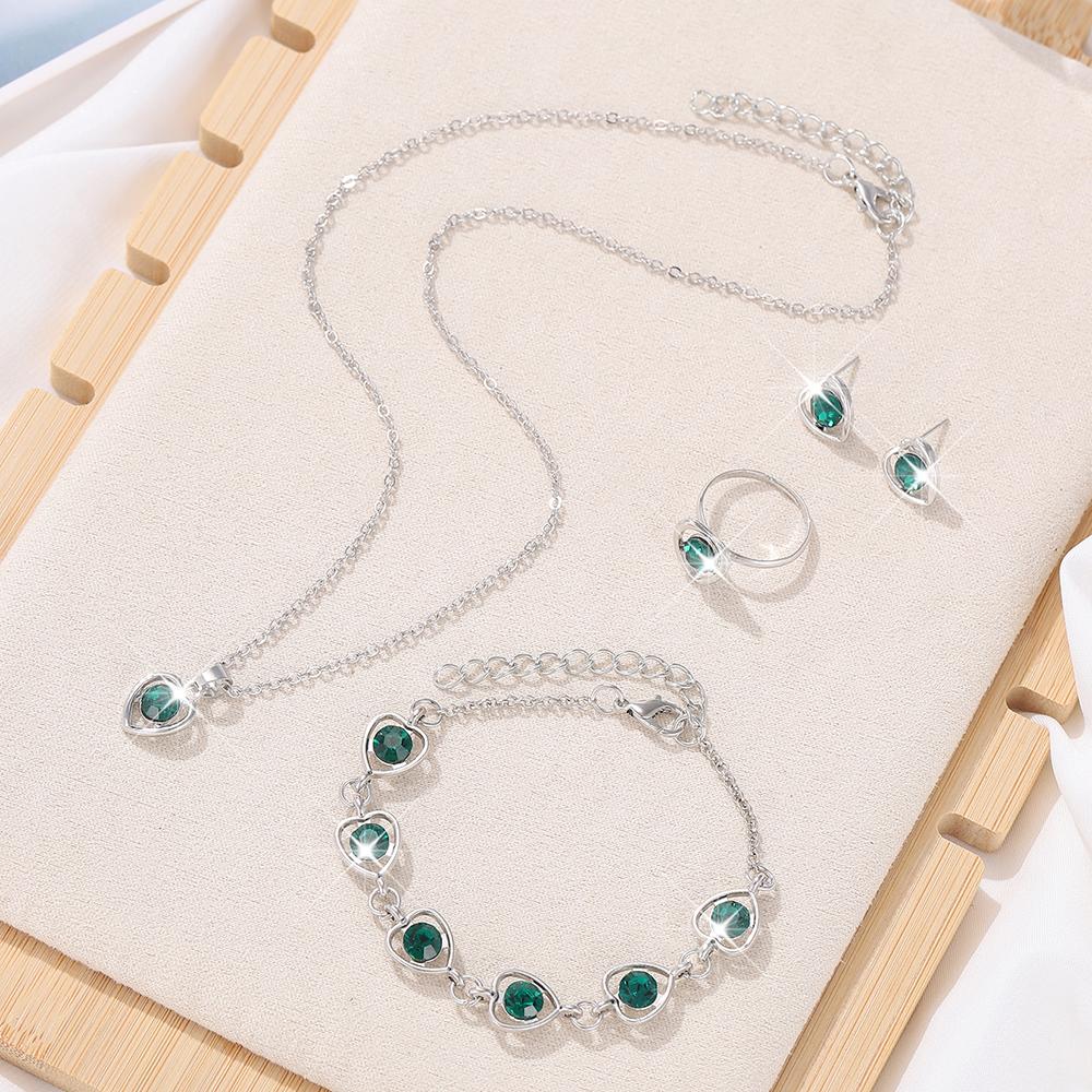 5 Piece Set Women Crystal Love Zircon Fashionable Elegant High End Peach Heart Necklace Earrings Rings Bracelets Necklace Set