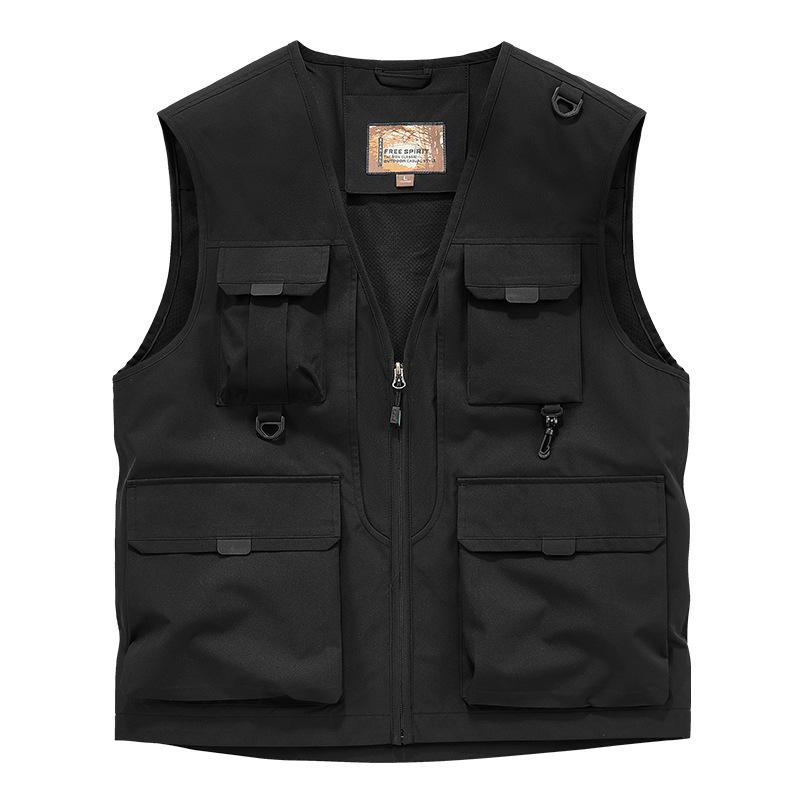 

Жилет без рукавов, мужской, на все времена года, для отдыха на открытом воздухе, свободный, большого размера, европейский и американский спортивный жилет с несколькими сумками 6XL чёрный