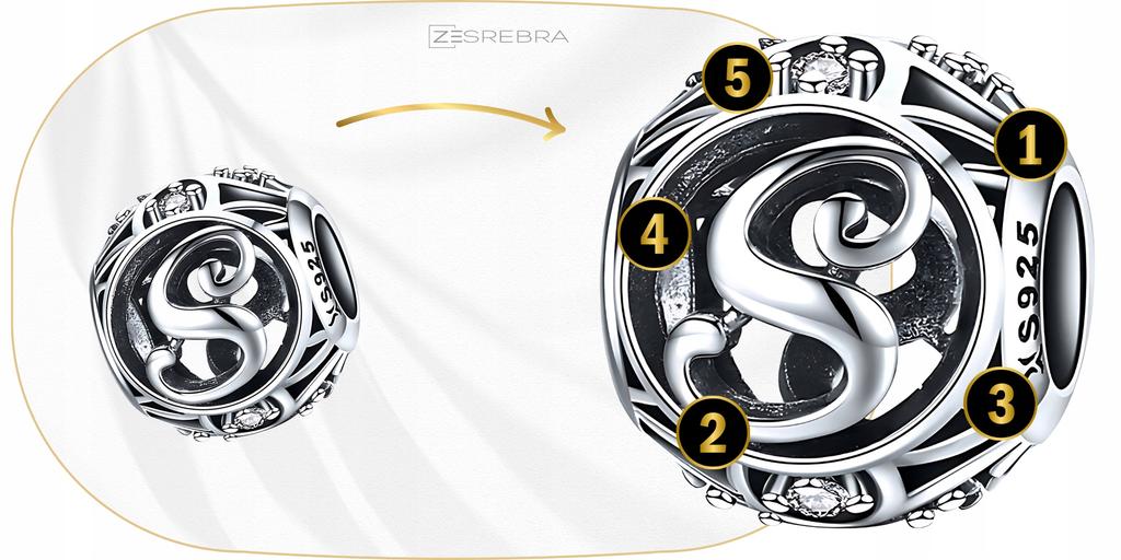 Charms Letter S S925 Bead Beads Openwork Zircons Openwork Letter