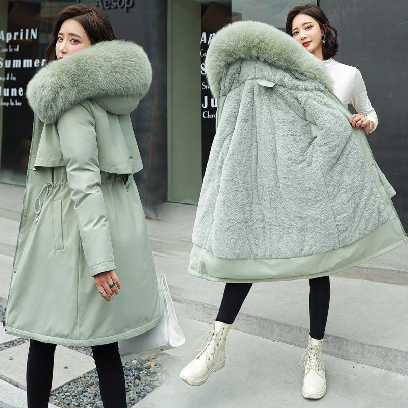 Winter New Women's Coat Padded Clothes Women's Medium and Long Large Fur Collar Down Padded Jacket Large Size Down Padded Clothes Tide