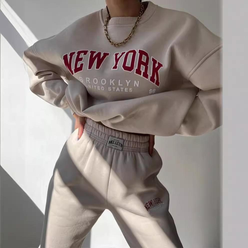 Spring Autumn Fashion Logo Sweatshirt Set: Sporty Long Sleeve Pullover Hoodie