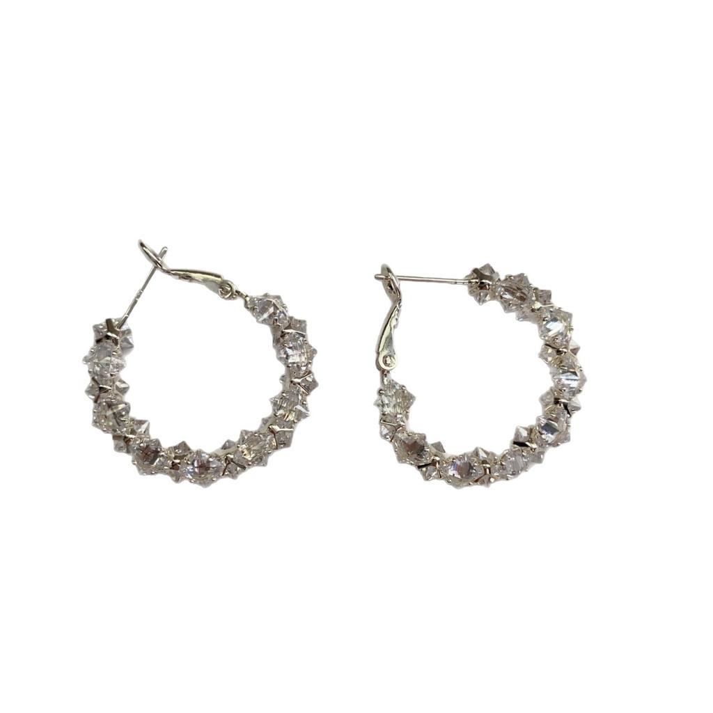 Diamond-Set Super Flash Crystal Earrings, Simple Temperament, Light Luxury Fashion, Versatile Ear Buckles, Niche High-End Earrings, Women