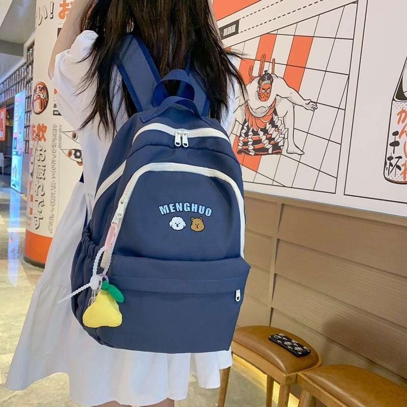 Simplified Bear Letter Printed Student Backpack With Plush Pendant For School