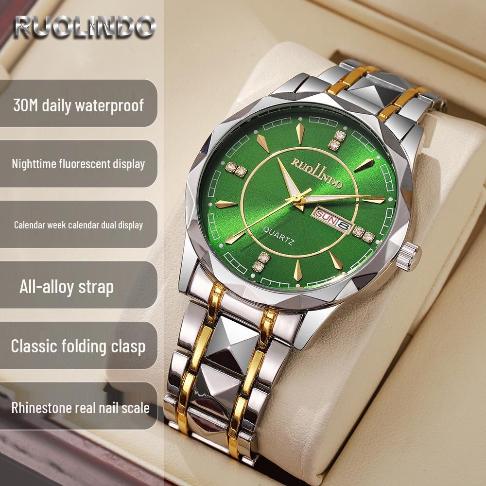 Niche Luminous Waterproof Men's Quartz Watch with Double Calendar and High-End Steel Band