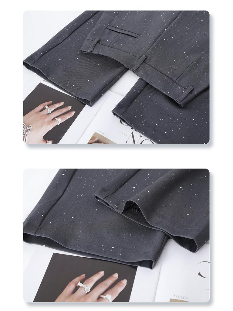 Women's Gray Wide-Leg Suit Pants: 2025 Spring/Summer Draping Straight-Leg Loose Trousers