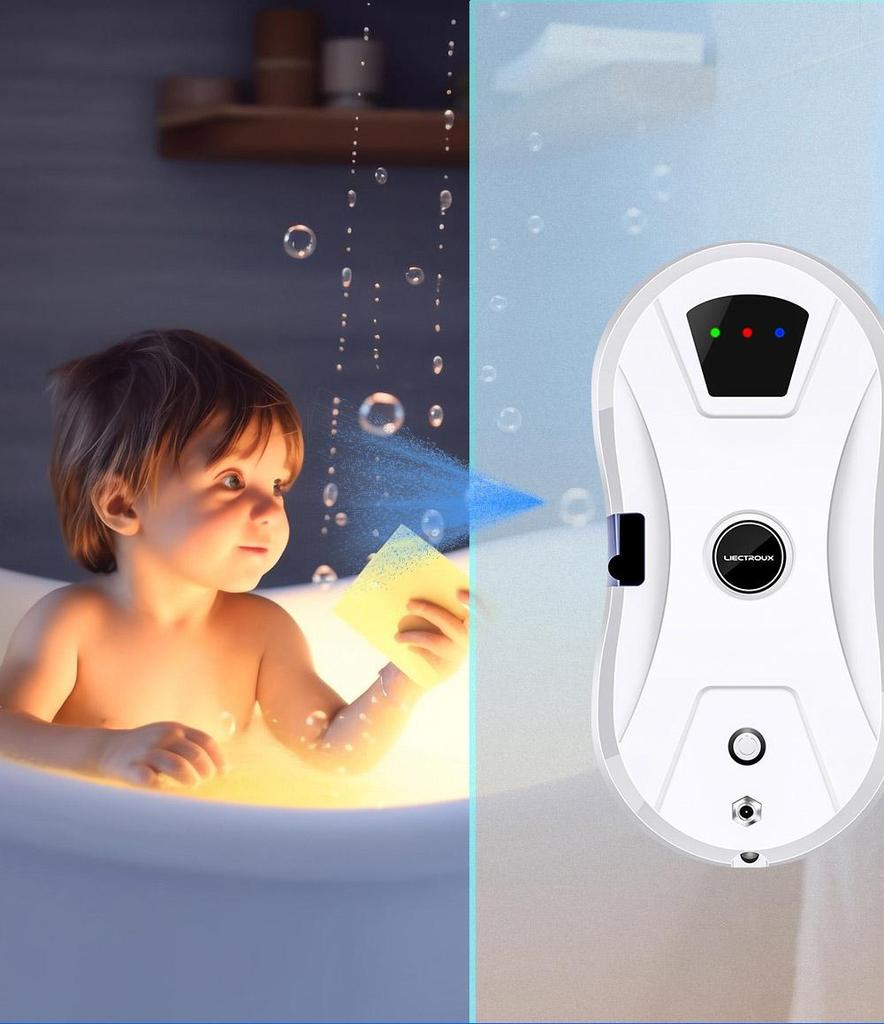 LIECTROUX YW610 Robot Window Cleaner, Single Water Spray, 2800Pa Suction, 30ml Water Tank, Border Detection