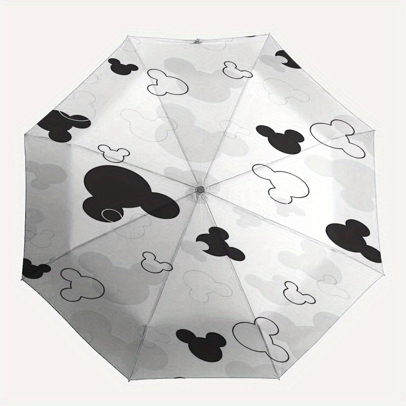 Mickey Mouse,Iconic Ears Automatic Folding Umbrella - Simple 8-Rib Design, Bright Cartoon Pattern, Durable Iron Frame, Suitable For Travel,