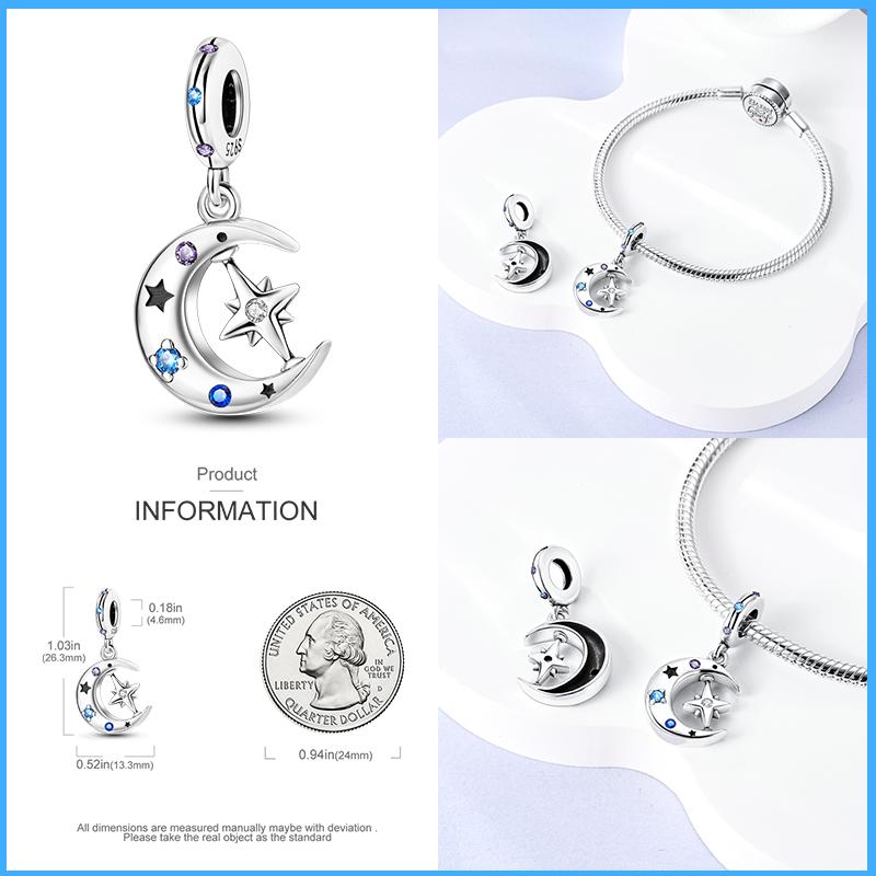 Fashion Copper Sparkling Zircon Star Moon Series Charms Beads Fit Qikaola Original Bracelets Diy Birthday Jewelry