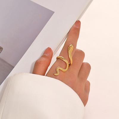 Schlangenringe aus Edelstahl für Damen Herren Goldfarbe Offen Verstellbar Fingerring Vintage Gothic Ästhetik Schmuck Anillos Mujer
