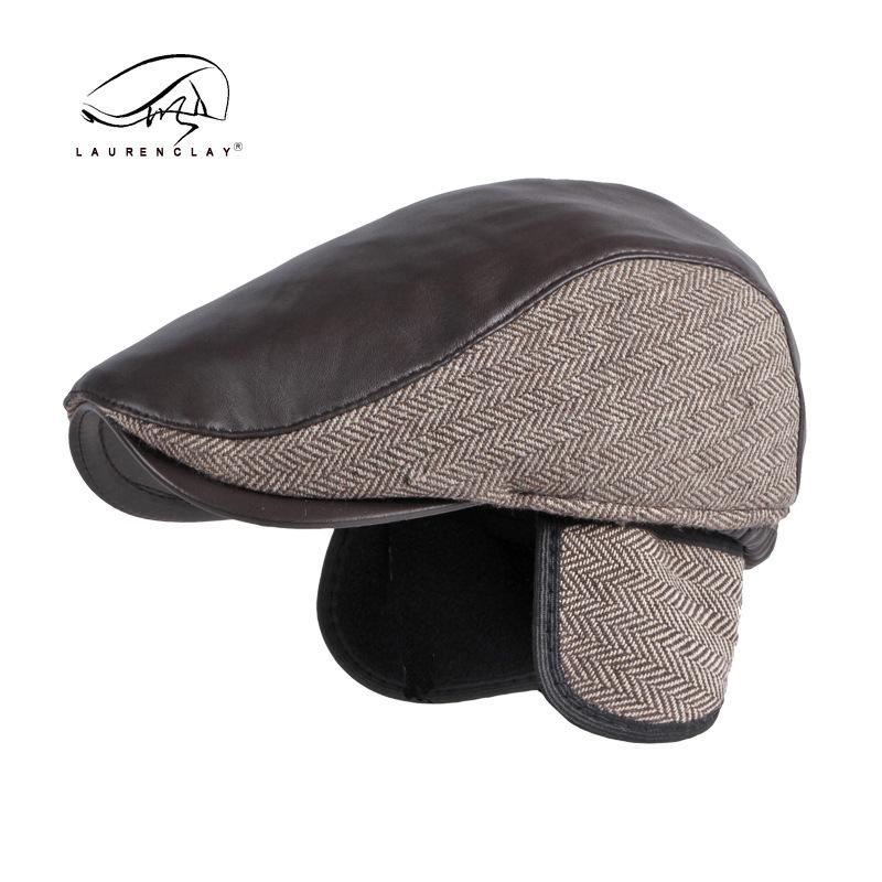 Export Hat Men's British Retro Beret In the Elderly Cap, Ear Protector, Warm Forward Hat, Leather Hat