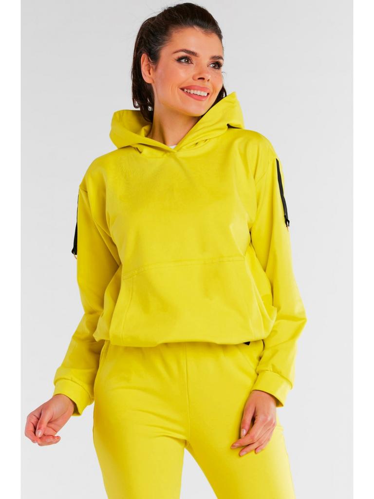 Hooded sweatshirt with shoulder patches, yellow L/XL