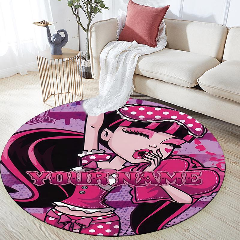 Custom Name,Draculaura Pattern Round rug,Carpet Rug for Living Room Bedroom Playroom ,Non-slip Floor Mat,Holiday Gifts and Birthday Gifts.