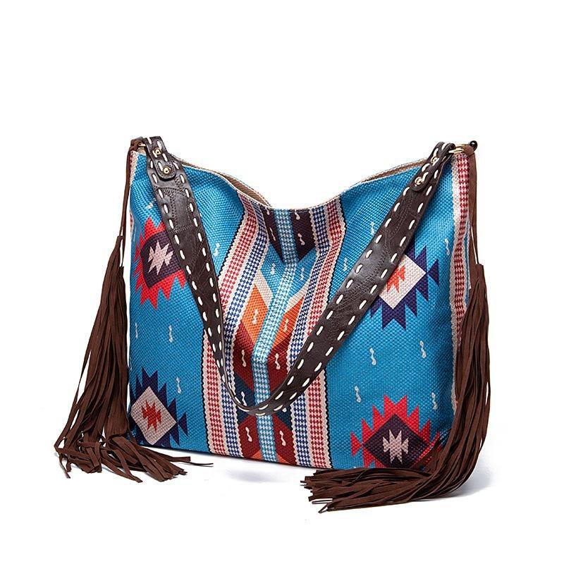 European and American Retro Bohemian Handmade Woven Flowing Silk Cotton and Linen Single Shoulder Large Bag for Women
