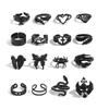 Salircon 16Pcs Gothic Creative Skull Butterfly Spider Rings Women Punk Geometric Black Color Metal Ring Halloween Jewelry Gifts