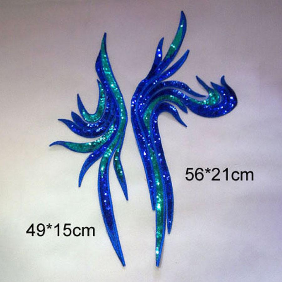 2Pcs/Set Blue Golden Sequin Embroidered Patch Repair AppliqueLace DlY Clothing Sewing Decoration Accessories