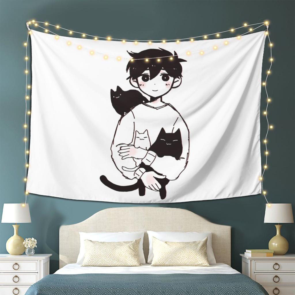 Omori Sunny And Mewo Tapestry Wall Hanging Aesthetic Home Decor Tapestries for Living Room Bedroom