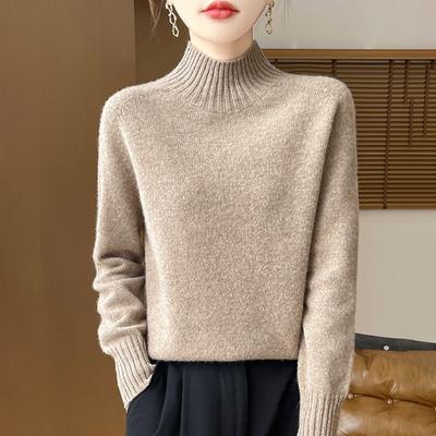 Autumn and Winter Thickened Semi-turtleneck Wool Sweater Women's Simple Versatile Bottoming Shirt Pullover