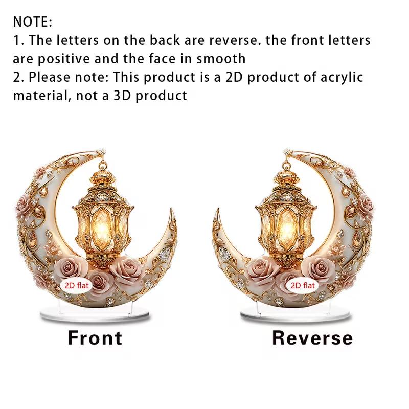 Islamische Grußkanone Dekoration mit weißem Mond und goldener Laterne für Ramadan Büro-Schreibtischdeko Geeignet für Partys