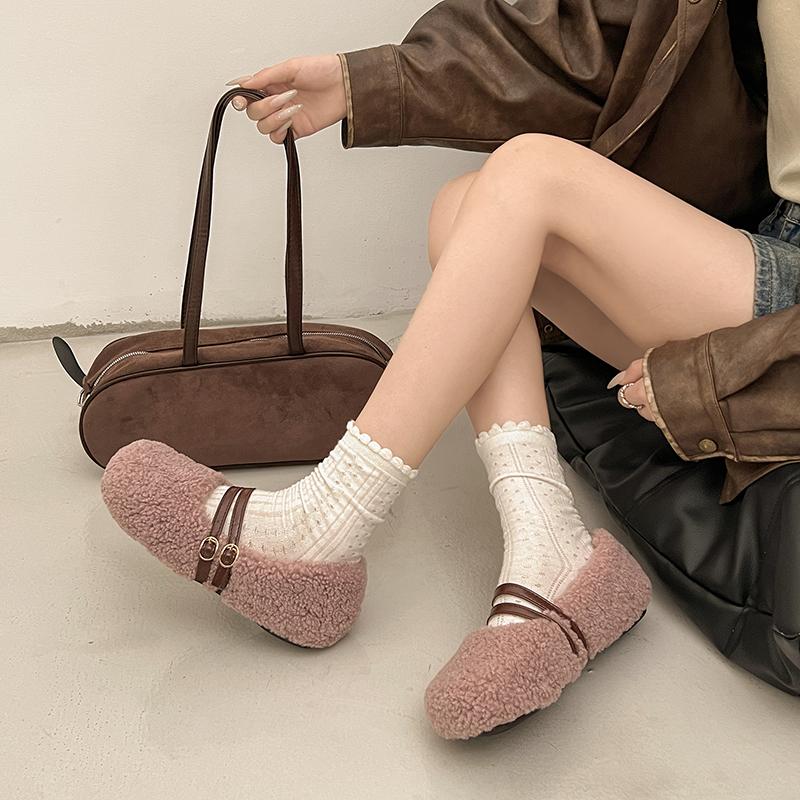 Flat Shoes Autumn New Round Toe Shallow Mouth One Belt Suede Soft Sole Non-slip Wear-resistant Cotton Shoes