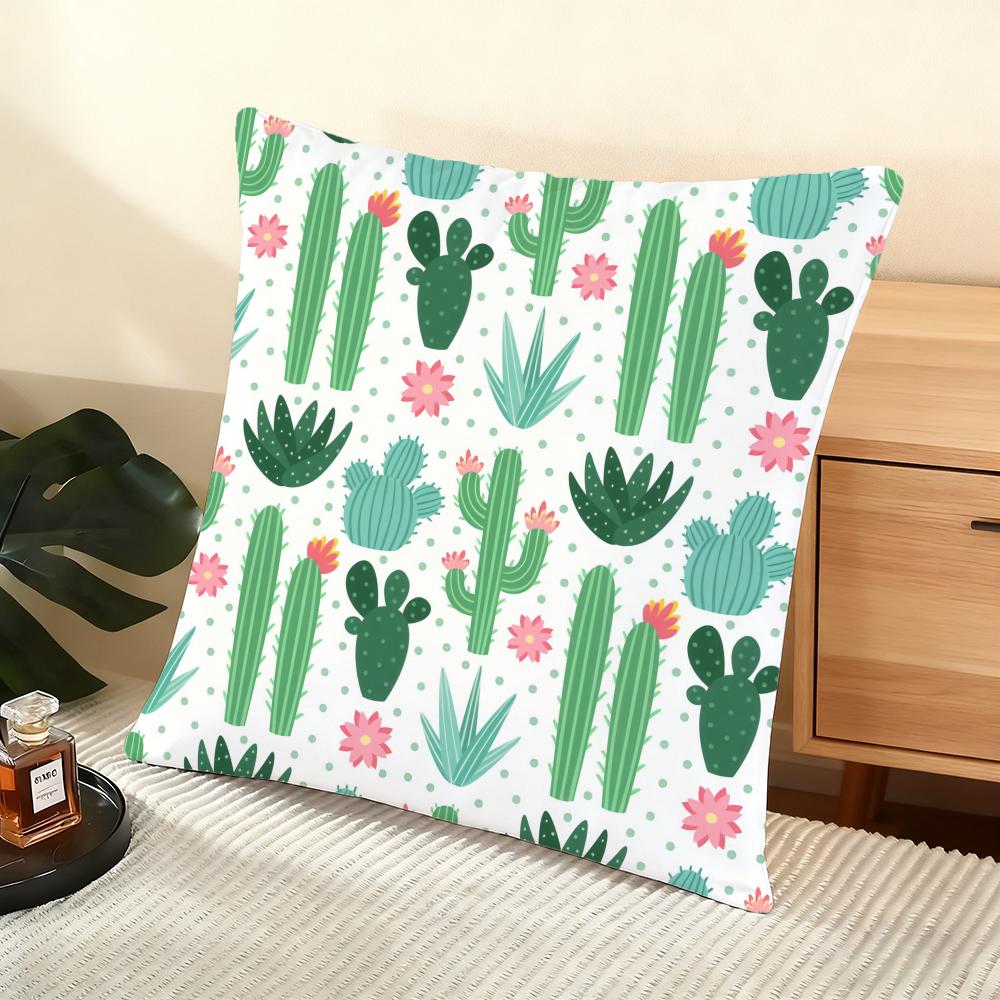 Cactus Pattern Cushion Cover Soft Short Plush Pillow Cover Smooth Cozy Texture Aesthetic Cushion Case Home Decor